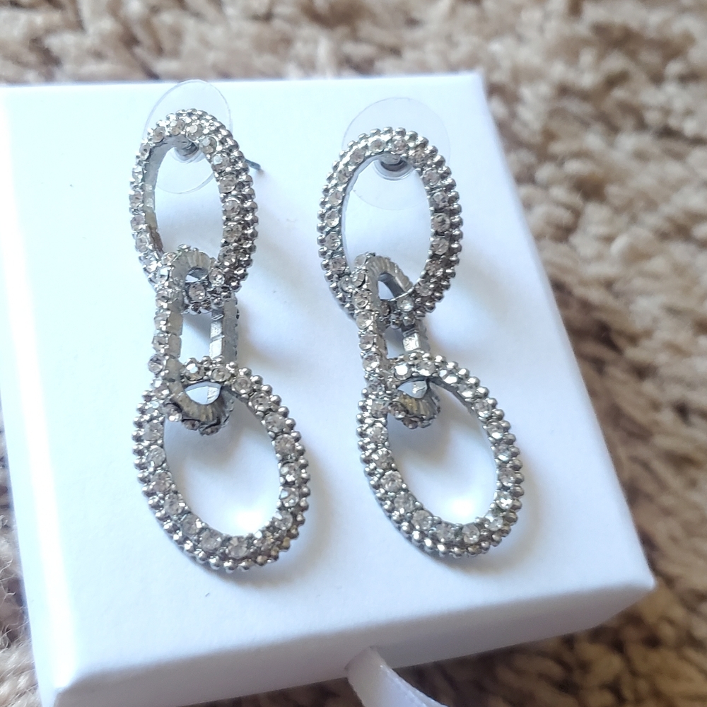 Silver color women's oval chain earrings